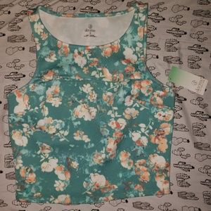 Aqua floral print crop top with chest slit
